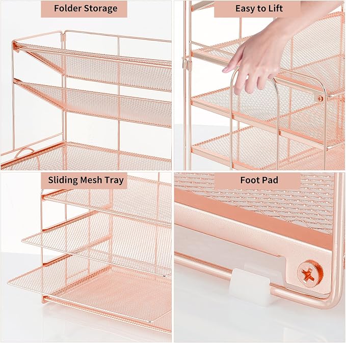 OPNICE Desk Organizers and Accessories, 6-Tier Letter Tray Paper Organizer, Desktop File Organizer, Office Desk Accessories for Office Supplies (Rose Gold) - Image 4