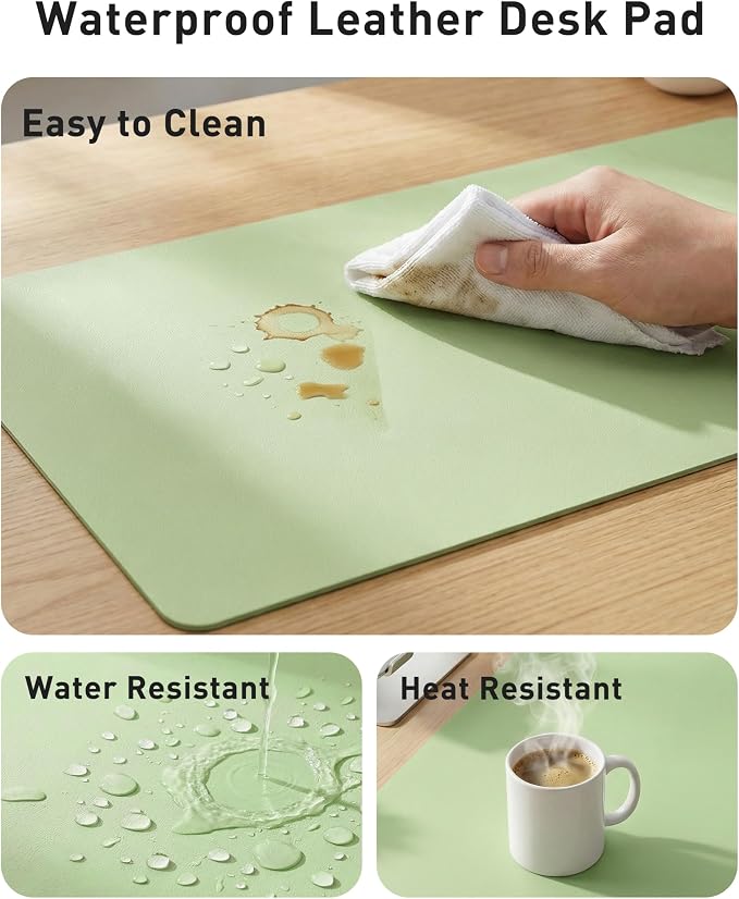 Aothia Faux Leather Desk Mat - Large Mouse Pad, Non-Slip PU Leather Blotter, Waterproof Writing Surface for Office and Home (Foam Green, 40" x 24") - Image 7