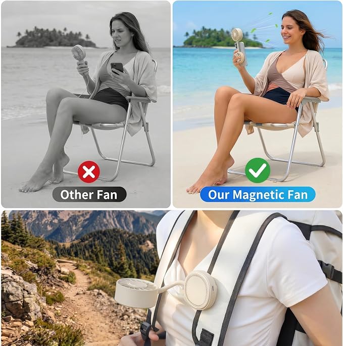 Magnetic Portable Phone Fan, Handheld Small Fan & Phone Holder with 360° Flexible Gooseneck, 3 Speeds, Rechargeable, Pocket Size Summer Cooling for Women, Travel, Beach, Makeup Use (Begie) - Image 7