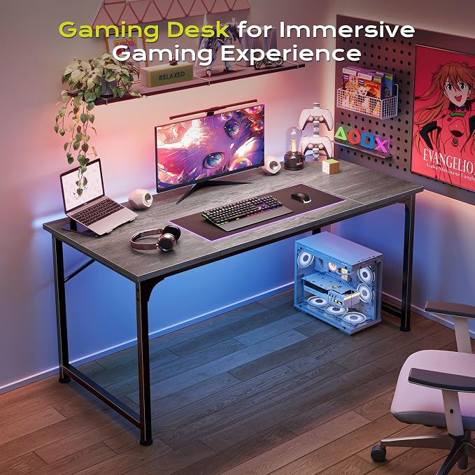 PRAISUN 47 Inch Computer Desk, Home Office Desk with Spacious Desktop, Grey | Modern Gaming Desk for Bedroom, Study, Work, Gaming & Writing, Large Legroom, Sturdy Metal Frame - Image 8