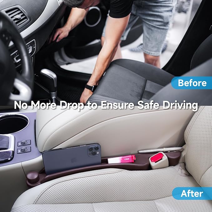 Car Seat Gap Filler Set of 2, 3IN1 Seat Side Gap Filler Plug with Storage Slot & Hook Function, Soft Foam Universal Fit Car SUV Truck Fill Gap Between Seats Console Organizer（Narrow Espresso brown） - Image 2