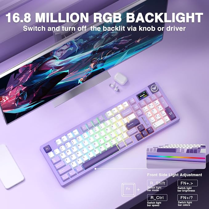 AULA S98 Pro Wireless Mechanical Keyboard with Screen & Knob, Tri-Mode Creamy Keyboard with Number Pad, Pre-lubed Linear Switches, Hot Swappable RGB Backlit Computer Gaming Keyboards for PC/Laptop - Image 6