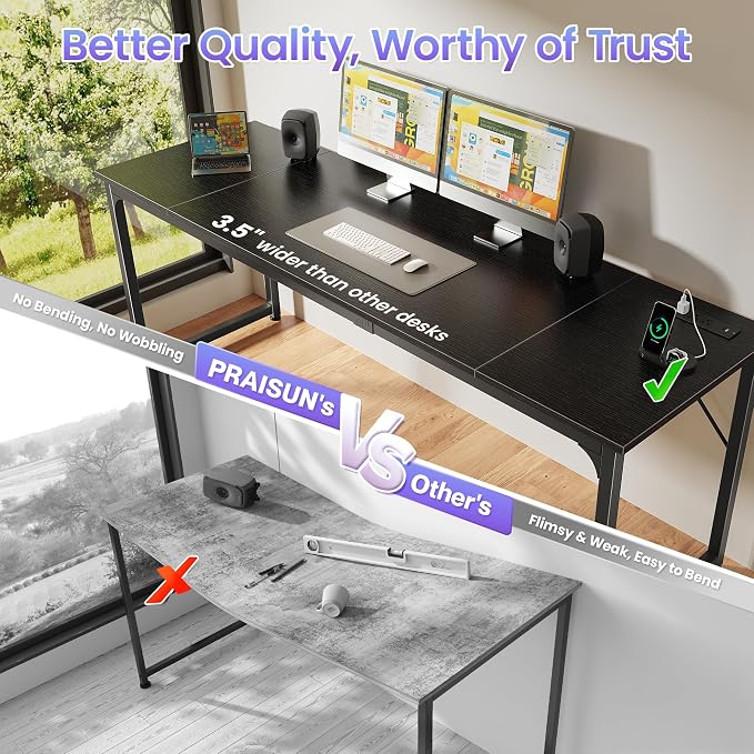 PRAISUN 80 X 24 Inch Computer Desk, Power Outlets, USB-C, Black | Office Desk with 4 AC Outlets, USB & USB-C, Sturdy Metal Frame, Spacious Desktop for Work, Writing, Study & Gaming - Image 5