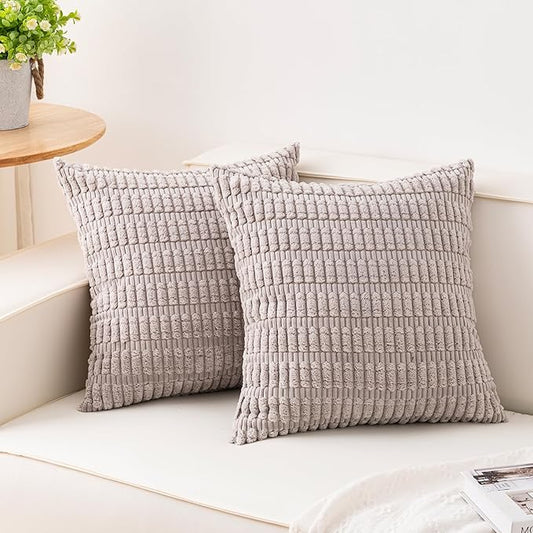 Aegero Pack of 2 Corduroy Decorative Throw Pillow Covers 18x18 Inch Soft Striped Pillow Covers Modern Farmhouse Home Decor for Sofa Living Room Couch Bed（Silver Gray） by Unknown