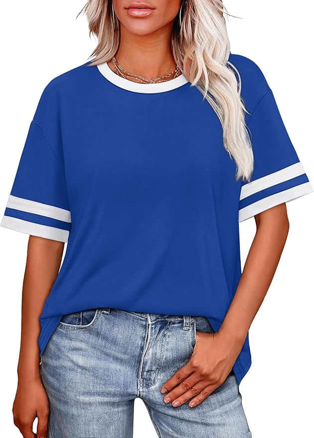 WIHOLL Womens T Shirts Loose Fit Short Sleeve Tees Crew Neck Color Block Summer Tops 2026 Fashion - Image 2