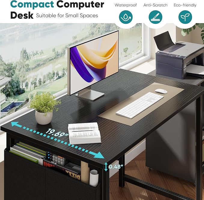 OLIXIS Small Computer Desk, 40 Inch Gaming Desks for Home Office | Writing Study Craft Work Table, Computer Workstation for Bedroom Small Spaces with Storage Bag, Black - Image 6