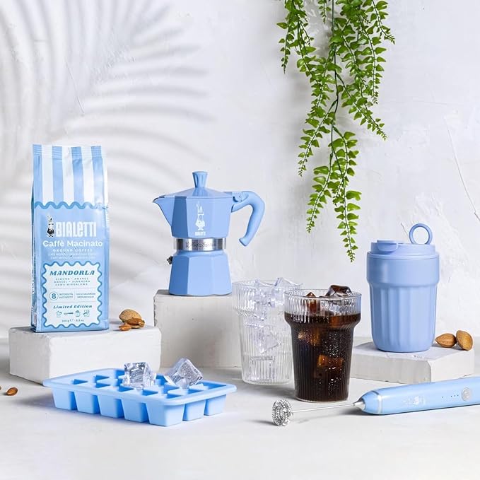 Bialetti Moka Express 3 Cup Light Blue & Almond Ground Coffee Gift Set – Stovetop Espresso Maker with 250g Caffe Macinato Mandorla, 80% Arabica 20% Robusta Medium Dark Roast, Made in Italy - Image 6