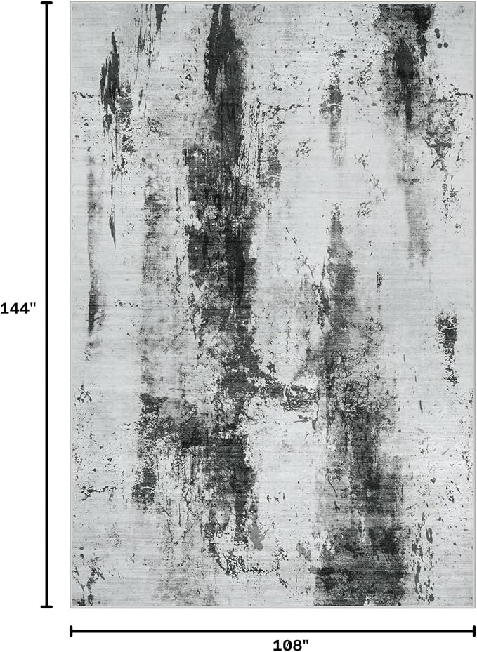 9x12 Area Rugs Washable Rug: Modern Abstract Living Room Rug Soft Anti-Skid Thin Carpet Indoor Floor Non-Shedding Carpets for Bedroom Dining Room Farmhouse Nursery Home Office Black White Grey - Image 2