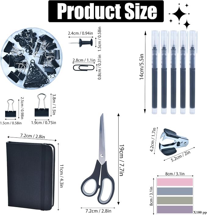 Black Desk Accessories, 24Pcs Office Supplies and Desk Organizers, with Tape Dispenser, Stapler, Staple Remover, Ect, Gift Box Packaging - Image 4