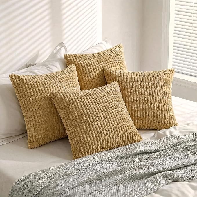 Fancy Homi 4 Packs Decorative Throw Pillow Covers for Living Room Couch Bed, Modern Farmhouse Boho Home Décor Accent Cushion Case, 24" x 24", Mustard Yellow - Image 5