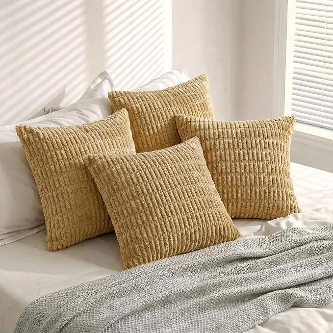 Fancy Homi 4 Packs Decorative Throw Pillow Covers for Living Room Couch Bed, Modern Farmhouse Boho Home Décor Accent Cushion Case, 18" x 18", Mustard Yellow - Image 5