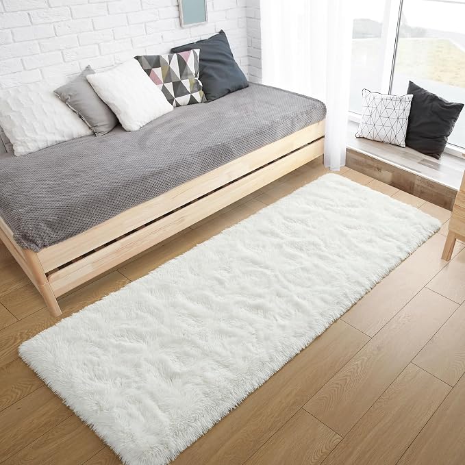 Tepook Soft Runner Rugs for Bedroom 2x6 ft with Rubber Backing, Cream Fluffy Rugs for Living Room, Shag Bedside Rug Fuzzy Plush Carpet for Room, Area Rug for Dorm Nursery Hallway Indoor Home Decor - Image 2