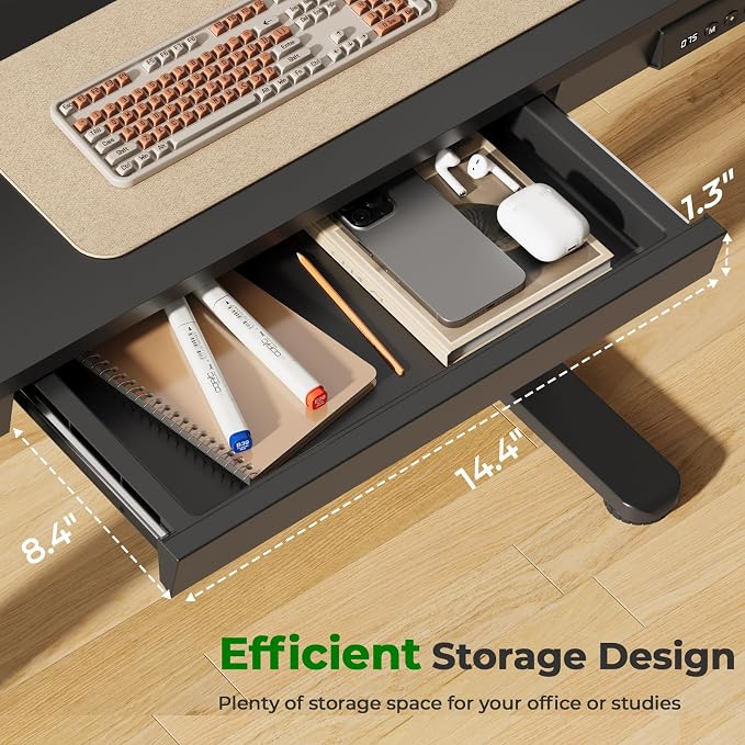 35" Electric Standing Desk with Drawer, 4 Lockable Wheels | Height Adjustable Quick Install One-Piece Tabletop with USB Charging Port, Small Sit to Stand up Desk for Home Office, Black - Image 4