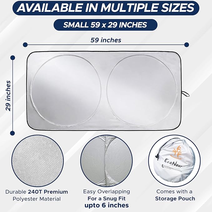 EcoNour Car Windshield Sun Shade | 2025 Upgraded Innovative No-Light-Pass Technology for Maximum Coverage | Foldable Sun Shade Keeps Your Vehicle Cool | Must-Have Car Accessories | Small (59" x 29") - Image 4