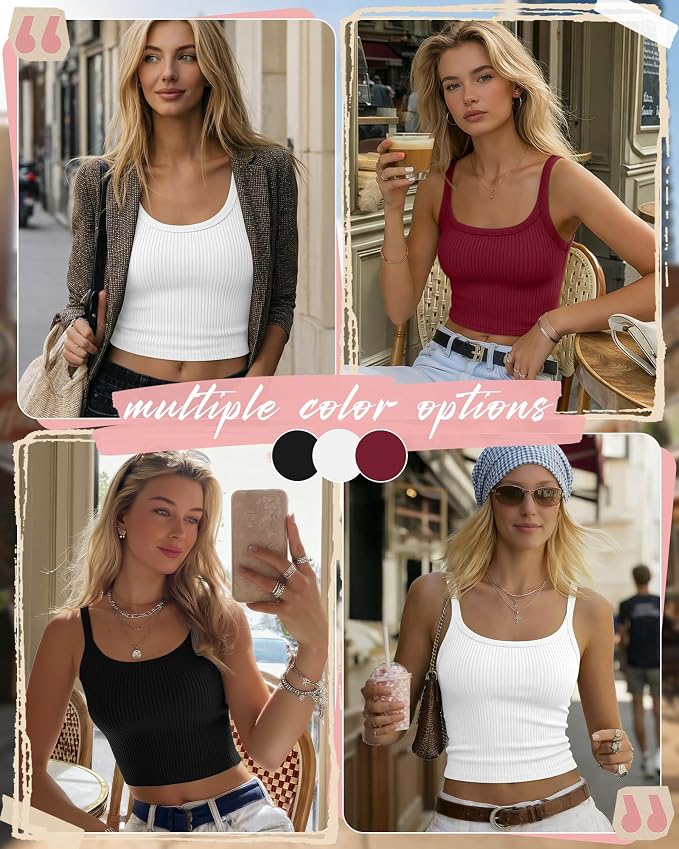Ficerd 3 Pack Women's Tank Tops 95% Cotton Spaghetti Strap Ribbed Crop Camisole Slim Fitted Basic Summer Sleeveless Layer - Image 2