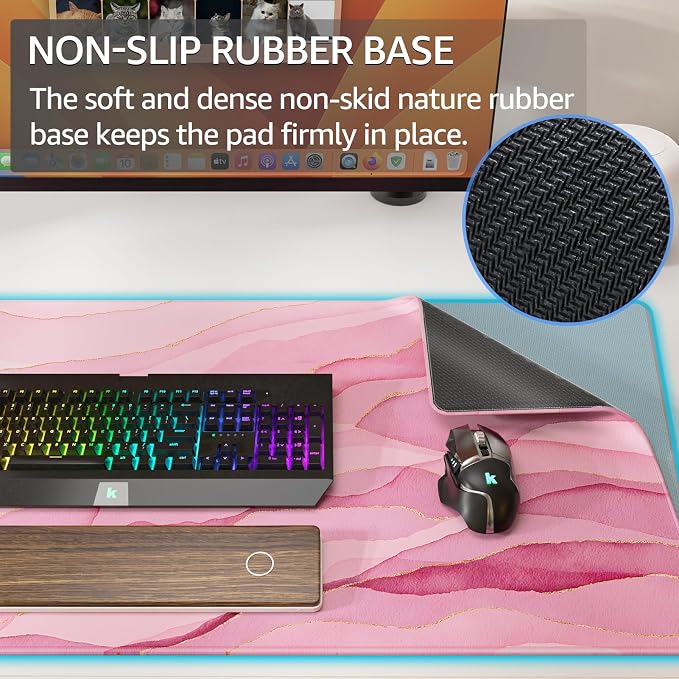 KTRIO Large Gaming Mouse Pad, Desk Mat, 31.5 x 15.7 in, Pink Glow, XXL | Smooth Micro-Weave Surface, Artistic Pattern Design, Non-Slip Rubber Base, Durable Stitched Edges, Office & Home Use - Image 3