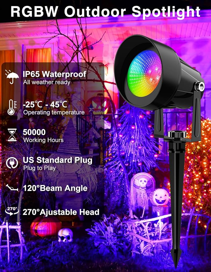 Spot Lights Outdoor, Smart RGBW LED Color Changing Landscape Lighting with APP and Remote Control, Music Mode, DIY Scenes, Timing, IP65 Waterproof Spotlight Plug in for Yard Garden, 4 Pack - Image 5