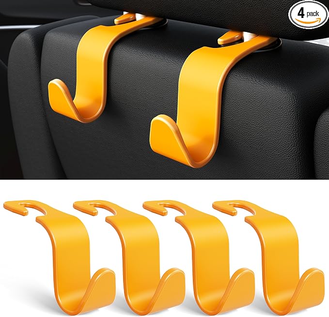 Amooca Car Seat Headrest Hook 4 Pack Hanger Universal Vehicle Car Storage Organizer for Handbag Purse Coat S Type Yellow by Amooca