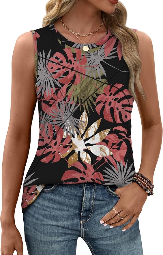 WIHOLL Women's Sleeveless Summer Crewneck Loose Fit Tank Tops - Image 2
