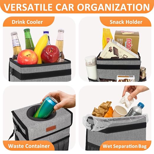 Vankor 3 Gallons Car Trash Can with Lid, Car Trash Bag Bin Hanging Waterproof Automotive Garbage Cans Leak Proof Vehicle Can Grey - Image 6