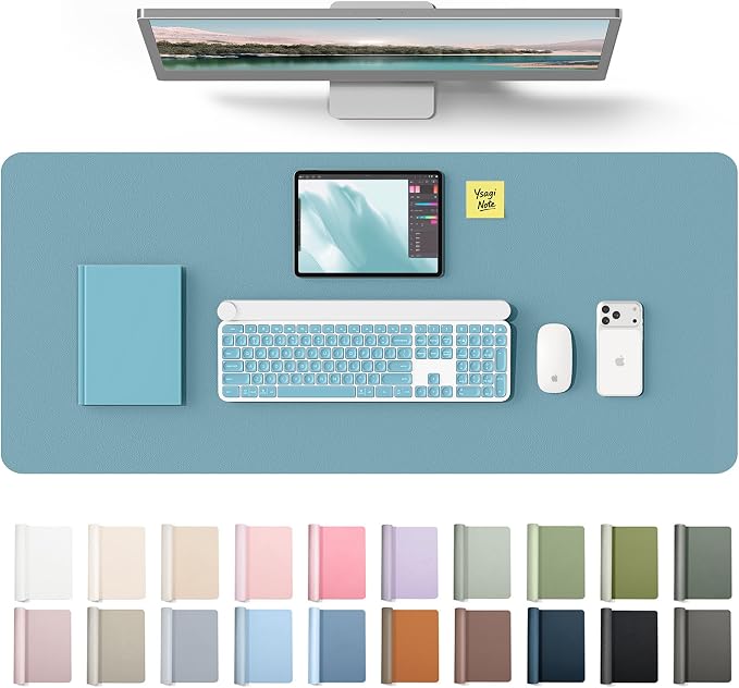 YSAGi Leather Desk Protector, Office Mat, Large Mouse Mat, Non-Slip PU Leather Blotter, Laptop Desk Mat, Waterproof Writing Pad for Office and Home(Aquamarine, 42" x 17.2") by YSAGi