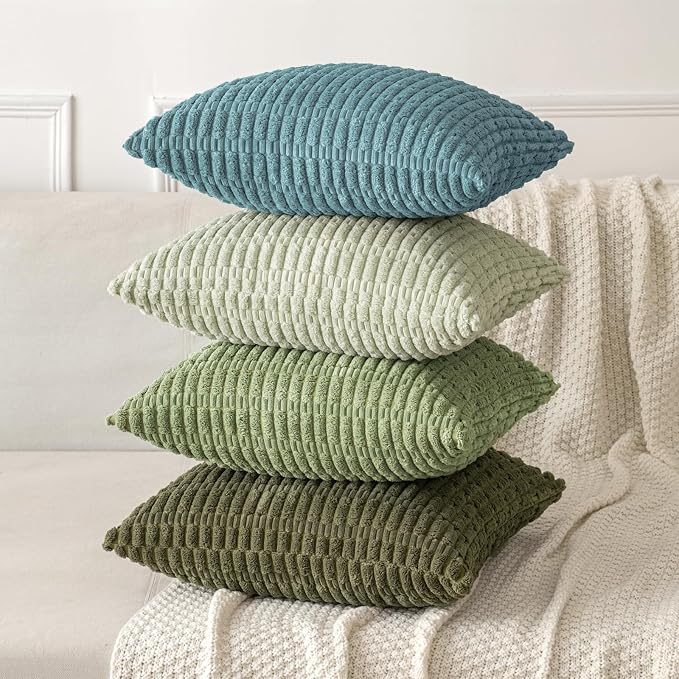 MIULEE Pack of 2 Corduroy Decorative Throw Pillow Covers 18x18 Inch Soft Boho Striped Pillow Covers Modern Farmhouse Home Decor for Summer Coastal Sofa Living Room Couch Bed Coastal Blue - Image 4