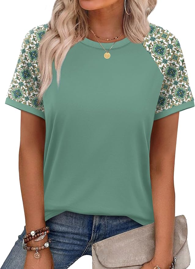 WIHOLL Womens Summer Tops Color Block Short Sleeve Raglan Shirts Spring Fashion Clothes Vacation Outfits - Image 2