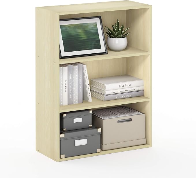 Furinno PASIR Book Shelf, 3-Tier Bookshelf, Storage Shelves Bookcase, 9.7 x 23.7 x 31.5, for Living Room, Bedroom, Home Office, Maple - Image 6