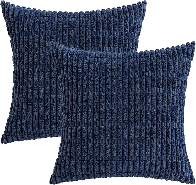 MIULEE Pack of 2 Corduroy Decorative Throw Pillow Covers 18x18 Inch Soft Boho Striped Pillow Covers Modern Farmhouse Home Decor for Summer Coastal Sofa Living Room Couch Bed Dark Blue - Image 6