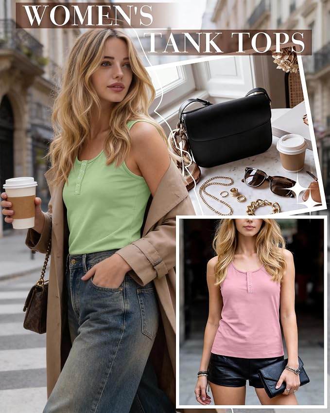 Ficerd 3 Pack Women's Henley Tank Tops Sleeveless Button Down Summer Shirts 2026 Casual Trendy Loose U Neck Tee Blouses - Image 3