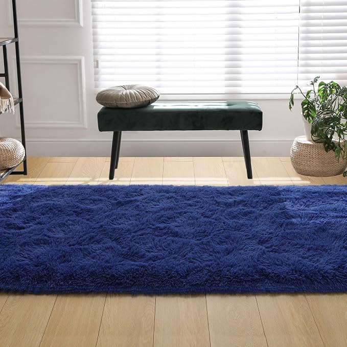 Tepook Soft Runner Rugs for Bedroom 2x6 ft with Rubber Backing, Navy Fluffy Rugs for Living Room, Shag Bedside Rug Fuzzy Plush Carpet for Room, Area Rug for Dorm Nursery Hallway Indoor Home Decor - Image 7