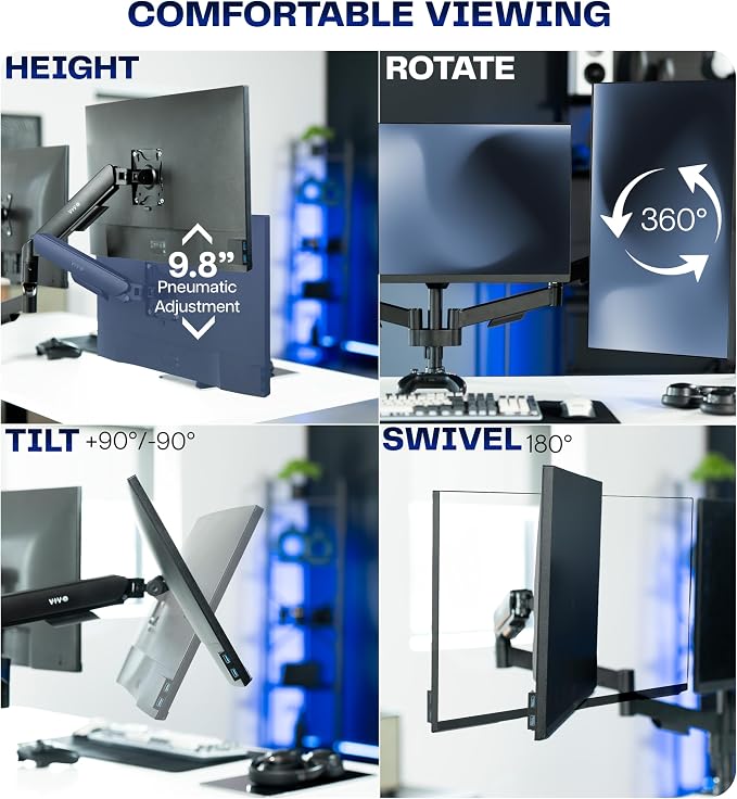 VIVO Triple Monitor Stand, Fully Adjustable Arms for 17 to 27 inch Screens, Mechanical Articulating Desk Mount, Gaming and Office Setups, VESA 75x75, 100x100, Max 19.8 lbs, Classic, Black, STAND-V003O - Image 8