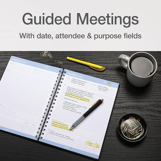 Oxford Meeting Notebook, Undated, Customizable Work Notes, Spiral Bound, Black Cover, Heavyweight 32 lb. White Paper, 7.5" x 10", 160 Pages (63830) - Image 5