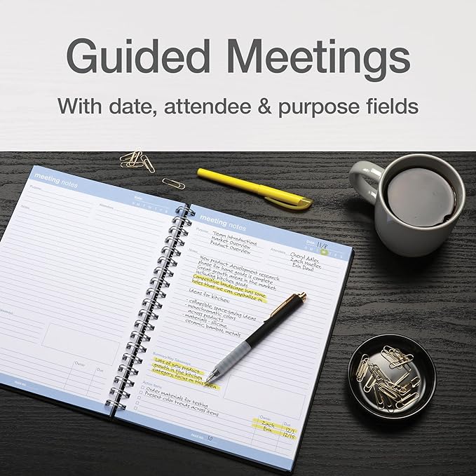 Oxford Meeting Notebook, Undated, Customizable Work Notes, Spiral Bound, Black Cover, Heavyweight 32 lb. White Paper, 7.5" x 10", 160 Pages (63830) (Pack of 12) - Image 5