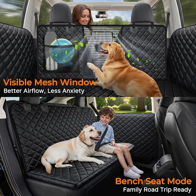 URPOWER Dog Car Seat Cover for Tesla Model Y & Juniper (2025+) with Door Protectors, Waterproof Seat Cover Hammock 600D Heavy Duty Scratch Proof Nonslip Durable Soft Back Seat Covers - Image 3