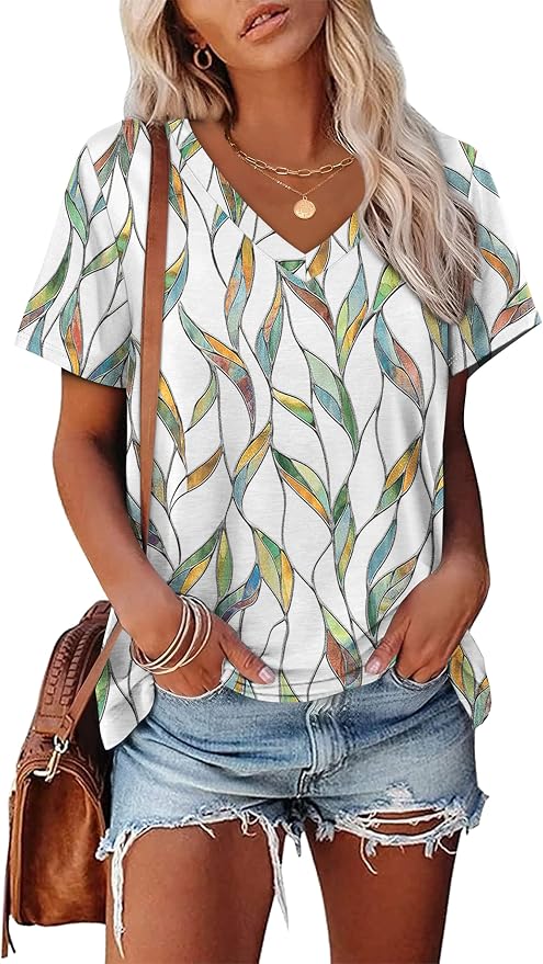 Alaroo Womens Summer Tops 2026 V Neck Short Sleeve Shirts Trendy Dressy Casual Vacation Outfits Printed - Image 2
