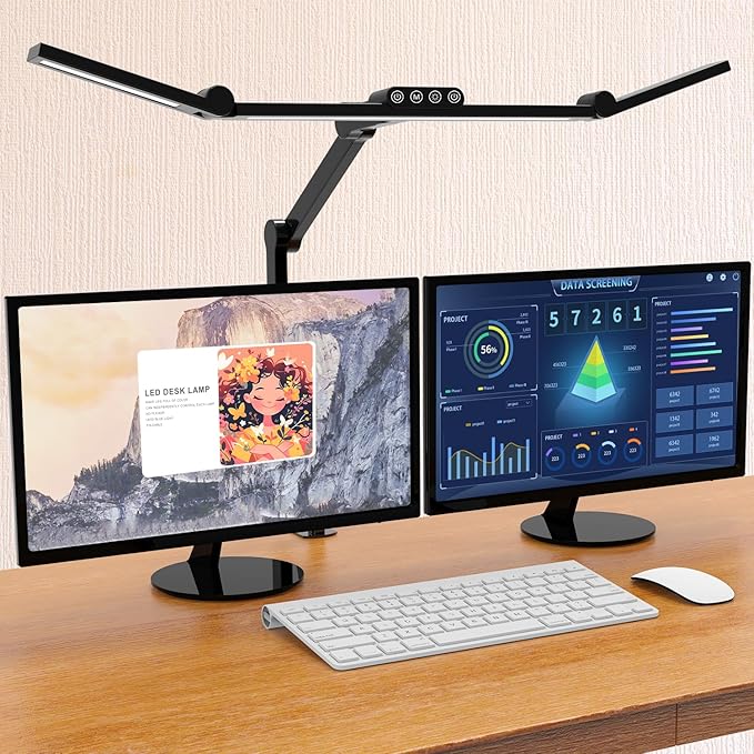 Micomlan Led Desk Lamp with Clamp, Architect Desk Lamp for Home Office with Atmosphere Lighting, 24W Ultra Bright Auto Dimming Computer Light Stepless Dimming and Tempering LED Table Light by Micomlan