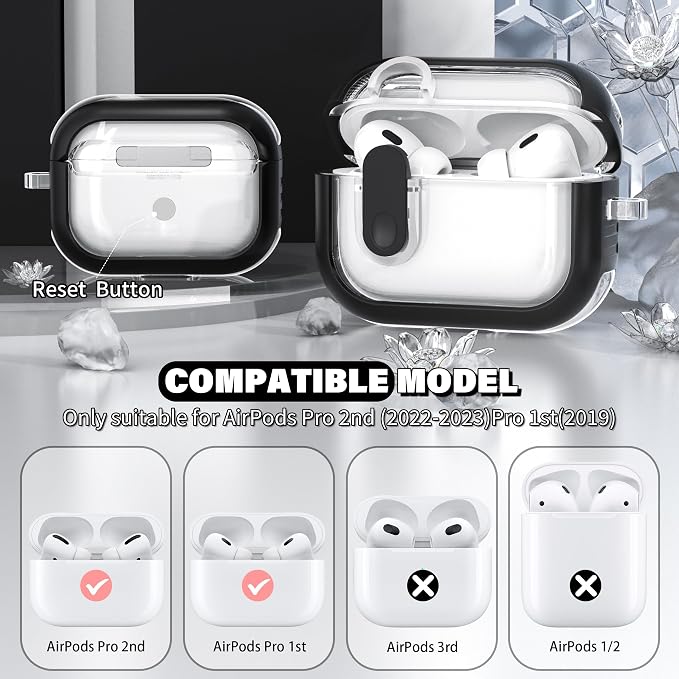 for Airpods Pro 2nd Generation Case with Secure Lock, Compatible with Airpods Pro 2nd/1st Gen, Clear TPU Transparent Military Grade Shockproof Case. Black - Image 3
