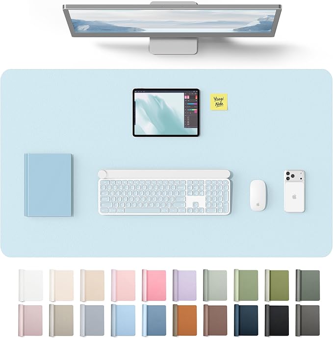 YSAGi Leather Desk Protector, Office Mat, Large Mouse Mat, Non-Slip PU Leather Blotter, Laptop Desk Mat, Waterproof Writing Pad for Office and Home(Baby Blue, 40" x 24") by YSAGi