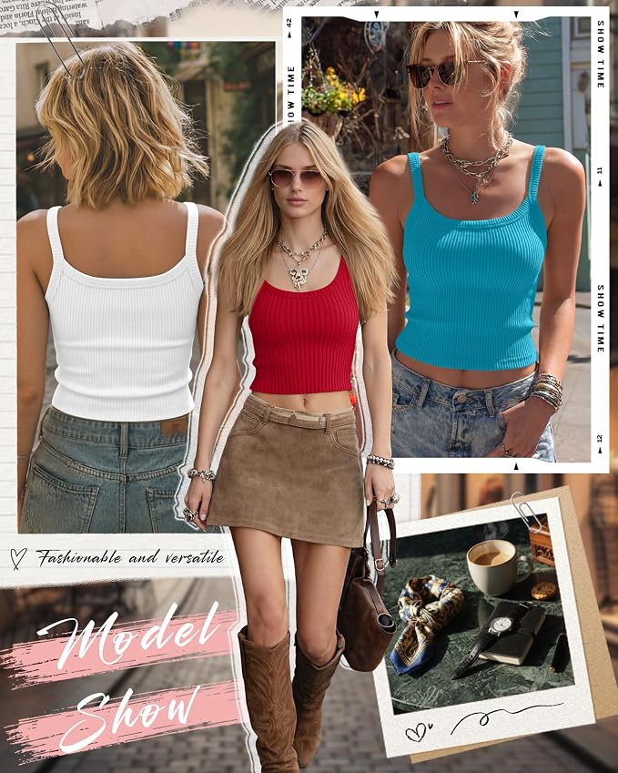 Ficerd 3 Pack Women's Tank Tops 95% Cotton Spaghetti Strap Ribbed Crop Camisole Slim Fitted Basic Summer Sleeveless Layer - Image 3