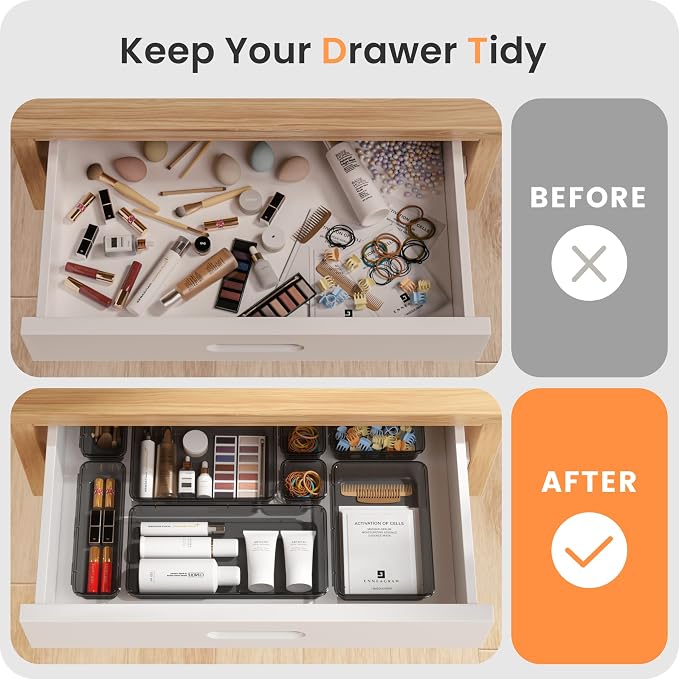 【Military Grade】A-LuGei Drawer Organizer,【】Makeup organizer,【Holds 177 Items】Bathroom Organizers and Storage,Organization and Storage,Desk Drawer Organizer for Vanity【Clear Black】 - Image 7