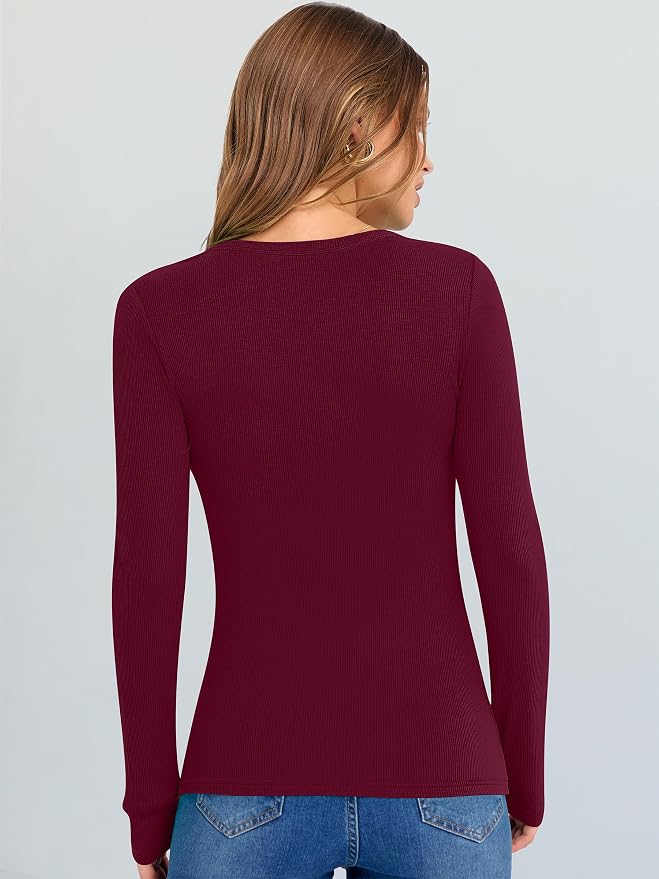 ANRABESS Long Sleeve V Neck Shirts for Women | Soft Comfy Ribbed Knit Fitted Tshirts, Casual Going Out Tops, 2026 Trendy Basic, Fall Winter Underscrub Layering Clothes - Image 5