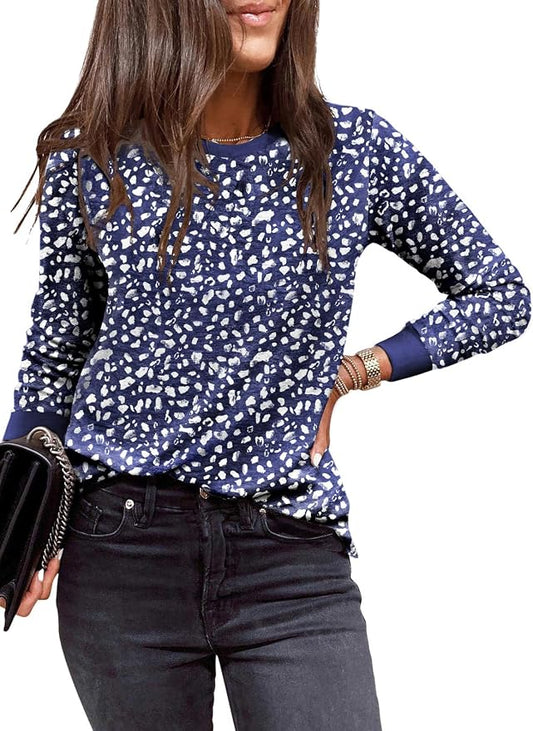 EVALESS Womens Crewneck Long Sleeve Tops Casual Polka Dots Tops Fall 2026 Tshirts Shirts by EVALESS