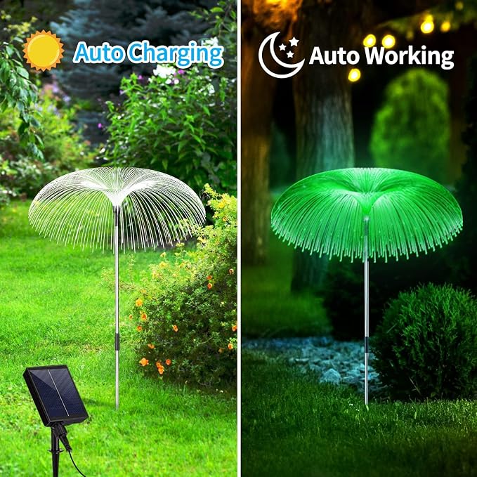 Solar Garden Lights 7 Color Changing Warm White Jellyfish lamp Decor | 6 sets is more cost-effective， Enlarged solar Panel，12Hour All-Night Glow IP65 All Weather Proof，Dusk-to-Dawn Auto Sensor - Image 3