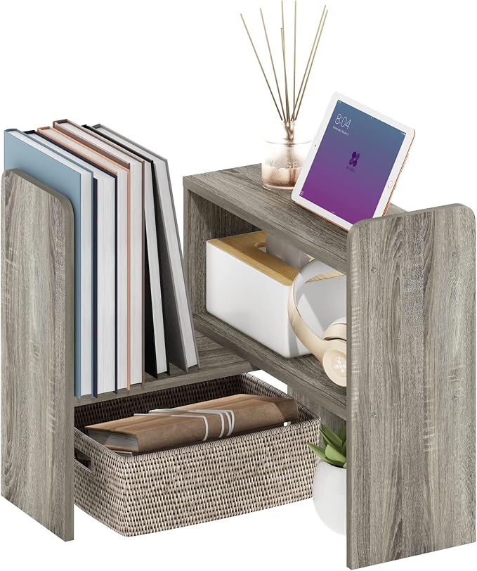 Furinno CLASSIC Desk Organizers and Hutch, Open Shelf Expandable Office Organization, Adjustable Desk Top Display Book Shelf, for Paper, Office Supplies, French Oak by Furinno-FitsYourSpaceFitsYourBudget