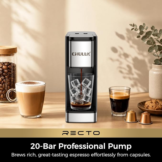 CHULUX RectoCafé Espresso Machine for Nespresso Original Pod, Metal & Black | Extra Mini Design, 20 Bar Professional Italian Pump, Food-Grade Materials, Quiet with Low-Vibration Brewing for Home & Office - Image 2