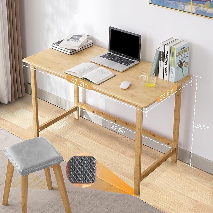 Nnewvante 47 Inch Computer Desk, Bamboo Writing Desk | Modern Simple Work Desk, for Home Office, Gaming Desk Study Table - Image 4