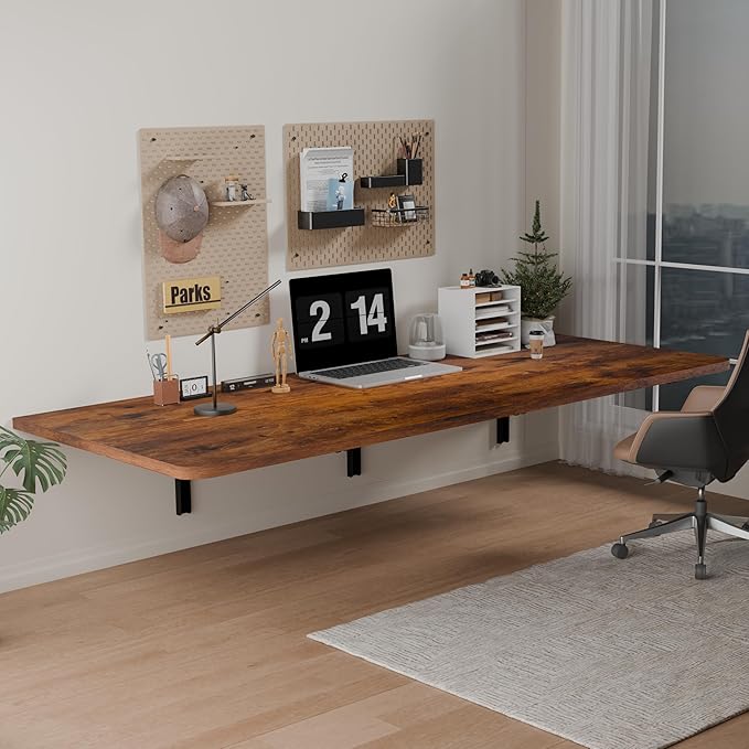 IAE 48x22in Floating Fold Desk,Wall-Mounted Folding Computer Table,Rustic | Study Table with Shelf Brackets,Foldable Down Shelf with Engineered Wood,Fold Computer Desk for Small Apartment,Holds 506 lb by IAE