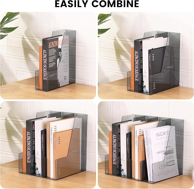 CiWiVOKi Vertical File Holder, PET Desk Organizer and Storage Bins Holding for Magazines, Binders, Notebooks, Envelopes, Papers, Multi-purpose Plastic Document Organizer for Home Office, Black, 4 Pack - Image 6