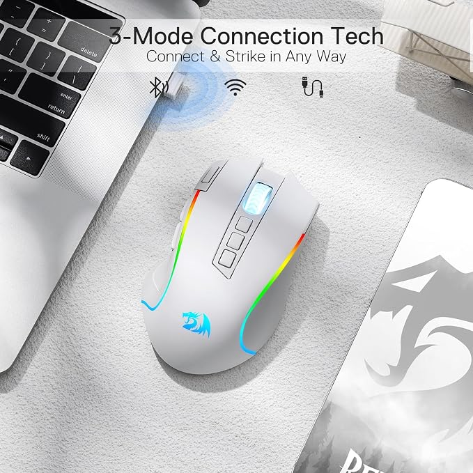 Redragon M612 Wireless RGB Optical Gaming Mouse 8000 DPI Remapping Keys | Cable-Free 0 Delay, Redefine Keybinding Macro, Vibing Backlight, Ergonomic Grip Body Comfort - Image 4